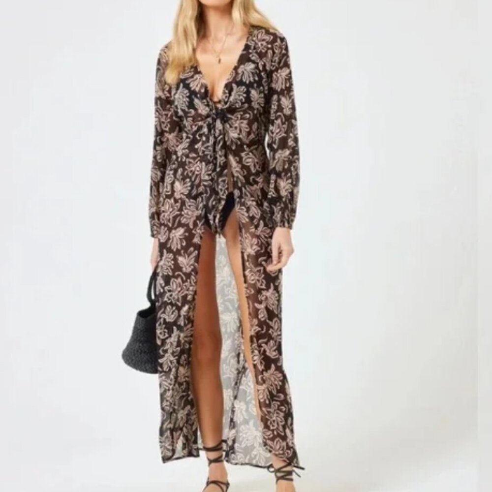 L*Space Black and Cream Floral Cover-Up